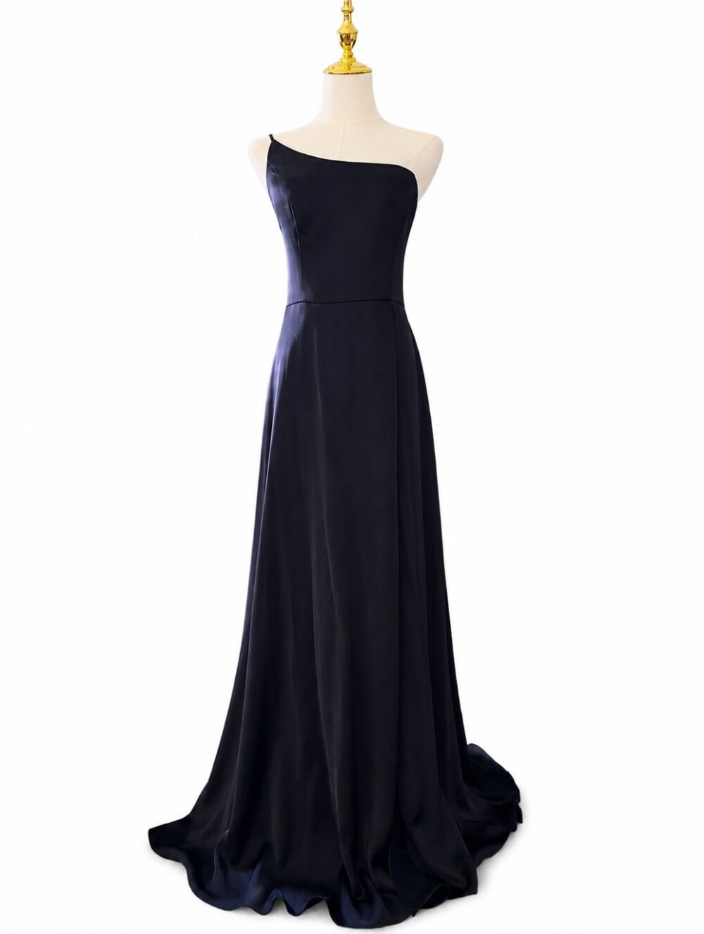 DB Studio Black Satin One-Shoulder Formal Gown - Size 10